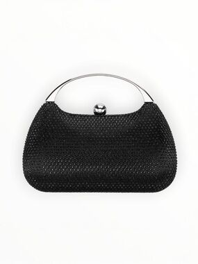 NWT Nina Brando Clutch Black Crystal-Studded Top Handle Evening Clutch Handbag